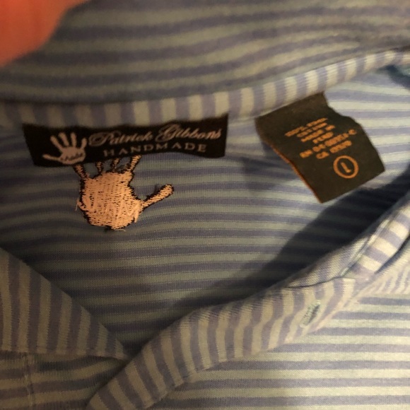 Patrick Gibbons Handmade Blue Stripe Short Sleeve Golf Polo Size Large - Picture 2 of 3